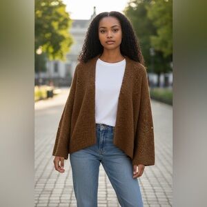 Who What Wear Brown Texture Wool Blend Sweater Cardigan L Women Fall Wide Sleeve